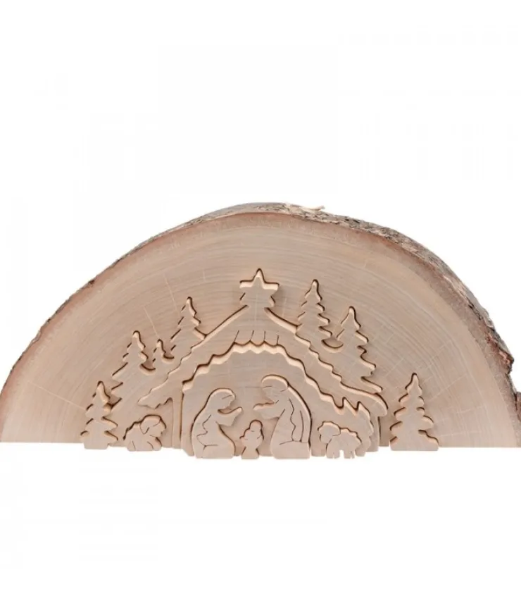 Waldfabrik, photophore en bois et étoile sapin de Noël Crèche De Noël En Relief, Taillee Dans Un Rondin De Bois, 27 Cm