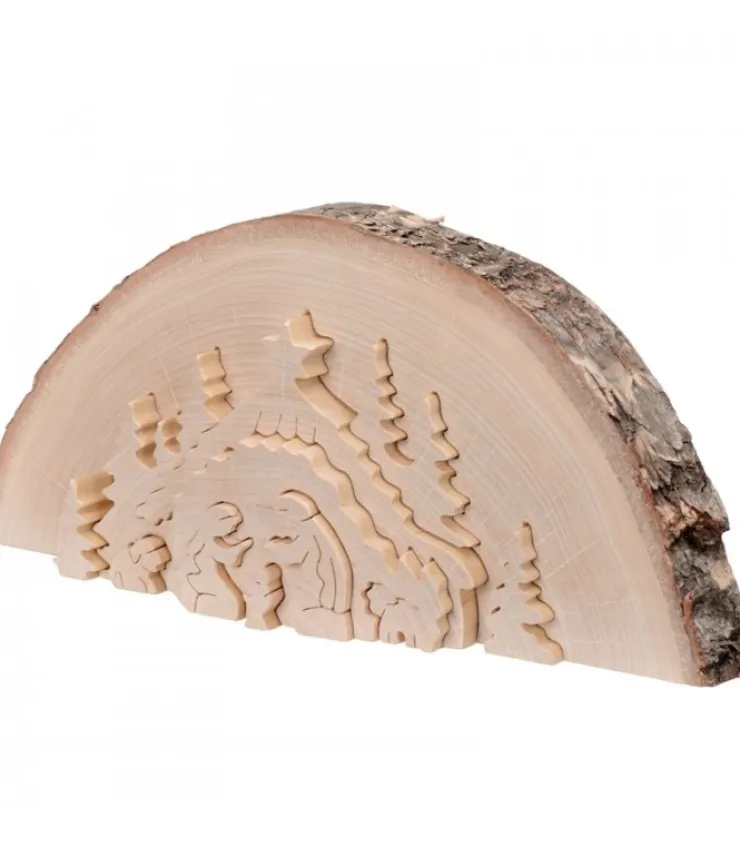 Waldfabrik, photophore en bois et étoile sapin de Noël Crèche De Noël En Relief, Taillee Dans Un Rondin De Bois, 27 Cm