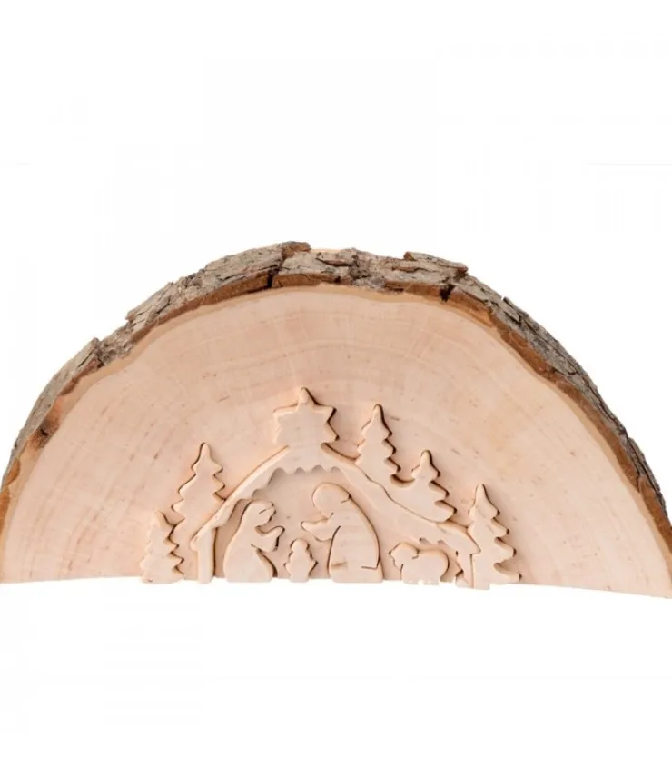 Waldfabrik, photophore en bois et étoile sapin de Noël Crèche De Noël En Relief, Taillee Dans Un Rondin De Bois, 12 Cm