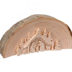 Waldfabrik, photophore en bois et étoile sapin de Noël Crèche De Noël En Relief, Taillee Dans Un Rondin De Bois, 15 Cm