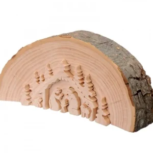 Waldfabrik, photophore en bois et étoile sapin de Noël Crèche De Noël En Relief, Taillee Dans Un Rondin De Bois, 15 Cm