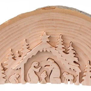 Waldfabrik, photophore en bois et étoile sapin de Noël Crèche De Noël En Relief, Taillee Dans Un Rondin De Bois, 15 Cm