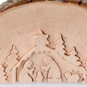 Waldfabrik, photophore en bois et étoile sapin de Noël Crèche De Noël En Relief, Taillee Dans Un Rondin De Bois, 12 Cm