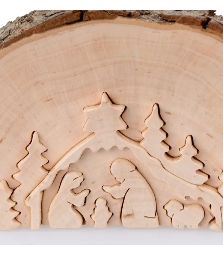 Waldfabrik, photophore en bois et étoile sapin de Noël Crèche De Noël En Relief, Taillee Dans Un Rondin De Bois, 12 Cm