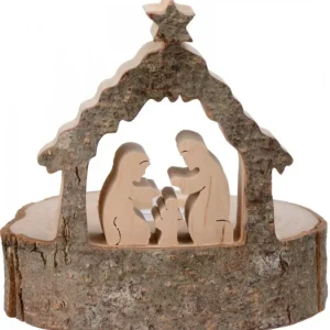 Waldfabrik, photophore en bois et étoile sapin de Noël Crèche De Noël Sur Rondin De Bois Avec Bougeoir