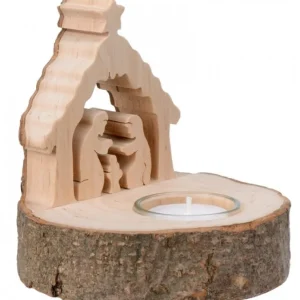 Waldfabrik, photophore en bois et étoile sapin de Noël Crèche De Noël Sur Rondin De Bois Avec Bougeoir
