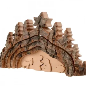 Waldfabrik, photophore en bois et étoile sapin de Noël Crèche De Noël Taillee Dans Une Ecorce De Bois, Motif Grotte, 20 Cm
