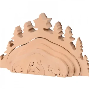 Waldfabrik, photophore en bois et étoile sapin de Noël Crèche De Noël Taillee Dans Une Ecorce De Bois, Motif Grotte, 20 Cm