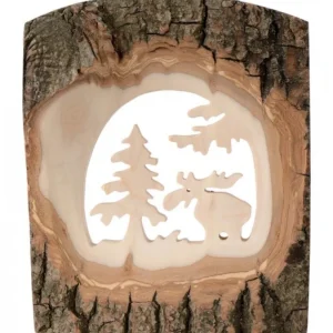 Waldfabrik, photophore en bois et étoile sapin de Noël Déco Bois En Ecorce, Motif Elan Dans La Foret, 18 Cm