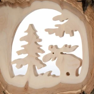 Waldfabrik, photophore en bois et étoile sapin de Noël Déco Bois En Ecorce, Motif Elan Dans La Foret, 18 Cm