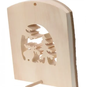 Waldfabrik, photophore en bois et étoile sapin de Noël Déco Bois En Ecorce, Motif Elan Dans La Foret, 18 Cm