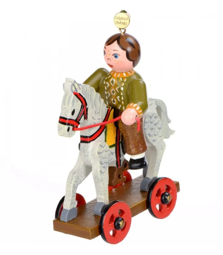 Hubrig, figurines pour enfant Décoration Sapin De Noël Vintage, Enfant Sur Un Cheval De Bois,