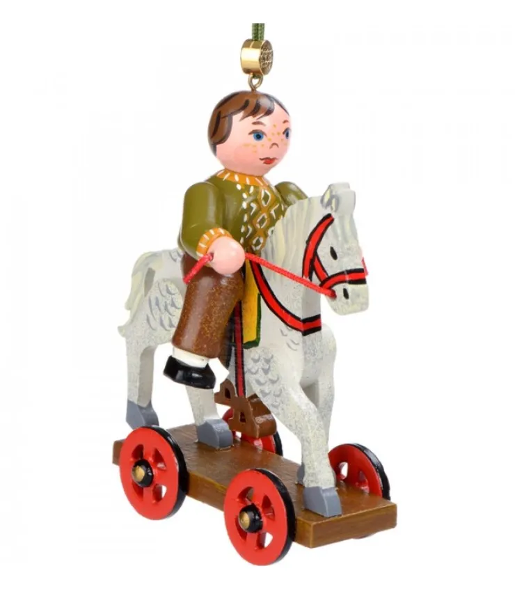 Hubrig, figurines pour enfant Décoration Sapin De Noël Vintage, Enfant Sur Un Cheval De Bois,
