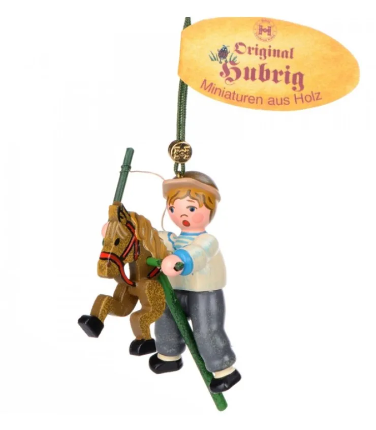 Hubrig, figurines pour enfant Décoration Sapin De Noël Vintage, Petit Garcon Sur Un Cheval En Bois