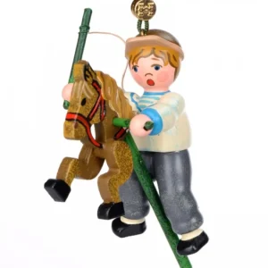 Hubrig, figurines pour enfant Décoration Sapin De Noël Vintage, Petit Garcon Sur Un Cheval En Bois