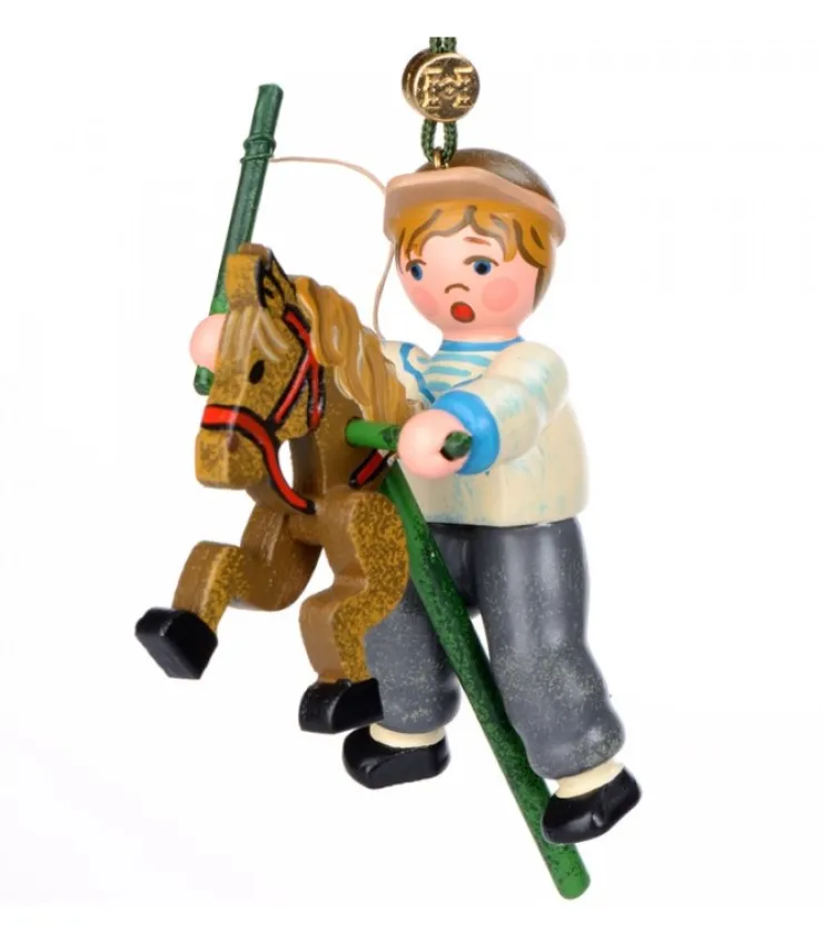 Hubrig, figurines pour enfant Décoration Sapin De Noël Vintage, Petit Garcon Sur Un Cheval En Bois