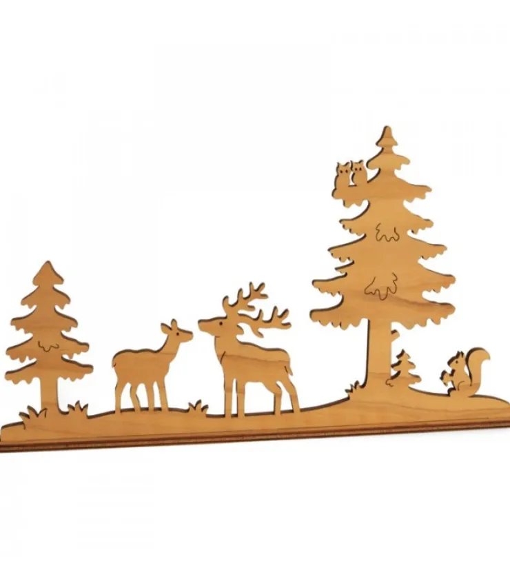 Waldfabrik, photophore en bois et étoile sapin de Noël Diorama En Placage D'Olivier, Cerf Et Biche Dans La Foret, 12 Cm