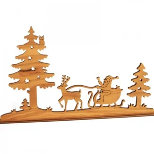 Waldfabrik, photophore en bois et étoile sapin de Noël Diorama En Placage D'Olivier, Père Noël En Traineau Dans La Foret,12 Cm