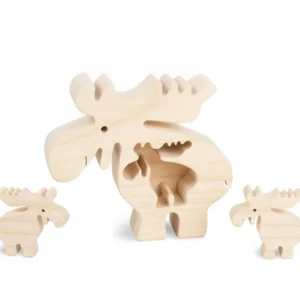 Waldfabrik, photophore en bois et étoile sapin de Noël Elan En Bois Avec Deux Enfants, 10 Cm