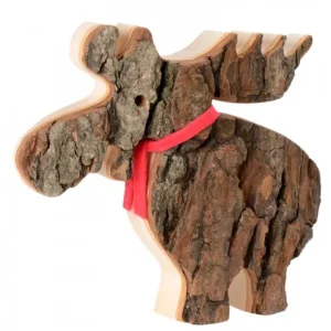 Waldfabrik, photophore en bois et étoile sapin de Noël Elan En Bois Avec Noeud Rouge 14 Cm