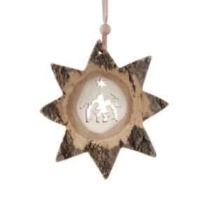 Waldfabrik, photophore en bois et étoile sapin de Noël Etoile En Bois, Motif Cisele Crèche, 10 Cm