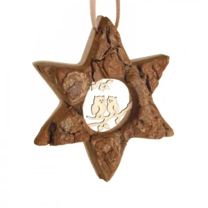 Waldfabrik, photophore en bois et étoile sapin de Noël Etoile En Bois, Motif Cisele Hiboux, 7 Cm