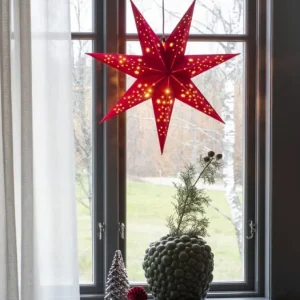 Konstsmide, guirlandes lumineuses de Noël Etoile Lumineuse 7 Branches En Papier Velours Rouge A Suspendre, 60 Cm