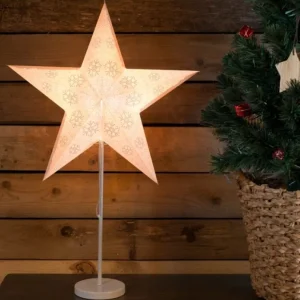 Konstsmide, guirlandes lumineuses de Noël Etoile Lumineuse Electrique 5 Branches En Papier, Blanche, Sur Pied Blanc, 46 Cm