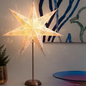 Konstsmide, guirlandes lumineuses de Noël Etoile Lumineuse Electrique 7 Branches En Papier, Blanche, Sur Pied Cuivre 48 Cm