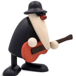 Köhler, Père Noël en bois Figurine Musicien Jazz, Guitariste Avec Guitare Rouge