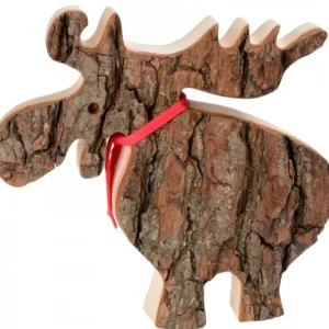 Waldfabrik, photophore en bois et étoile sapin de Noël Grand Elan En Bois Avec Noeud Rouge 18 Cm