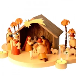 Richard Glasser, Pyramides de Noël allemandes Grande Crèche De Noël En Bois Avec Personnages