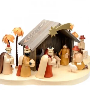 Richard Glasser, Pyramides de Noël allemandes Grande Crèche De Noël En Bois Avec Personnages