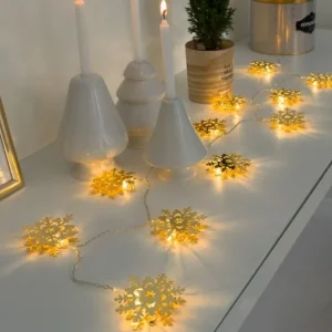 Konstsmide, guirlandes lumineuses de Noël Guirlande Lumineuse Décorative A Led, Flocons De Neige Metalliques Dores
