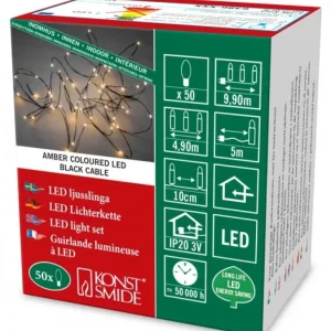 Konstsmide, guirlandes lumineuses de Noël Guirlande Lumineuse Led Effet Gouttes, 50 Diodes Ambrees, Fil Noir