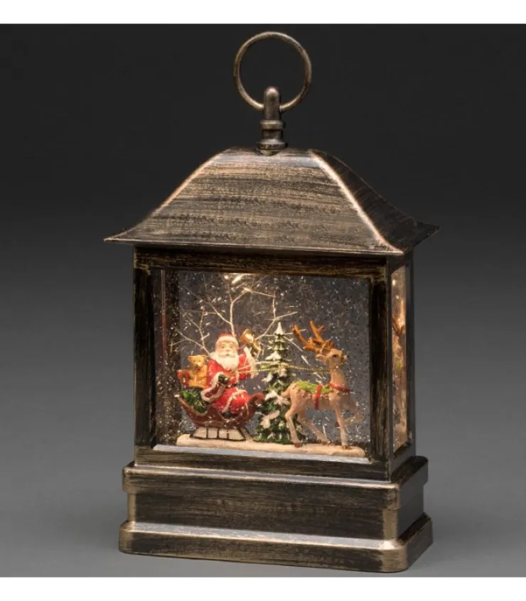 Konstsmide, guirlandes lumineuses de Noël Lanterne À Neige A Led Avec Père Noël Dans Son Traineau, 25 Cm