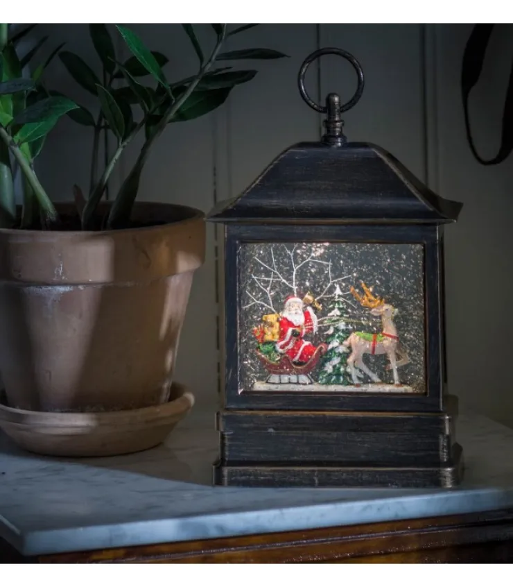 Konstsmide, guirlandes lumineuses de Noël Lanterne À Neige A Led Avec Père Noël Dans Son Traineau, 25 Cm