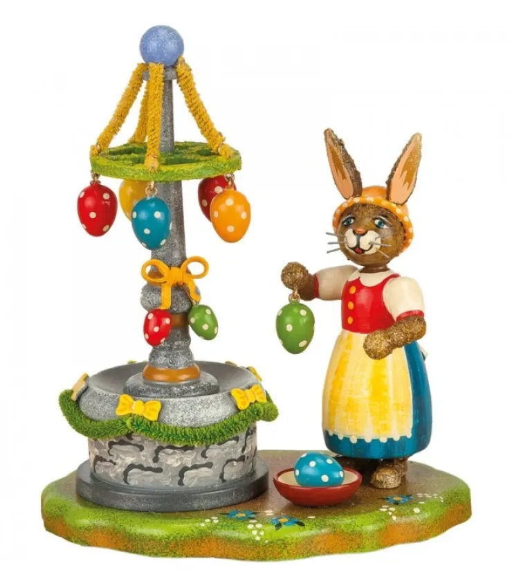 Hubrig, figurines pour enfant Lapin De Paques En Bois Et Fontaine A Oeufs De Paques
