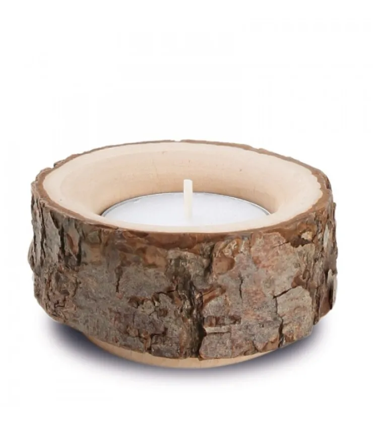 Waldfabrik, photophore en bois et étoile sapin de Noël Lot De 3 Bougeoirs En Bois Avec Ecorce, 9 Cm