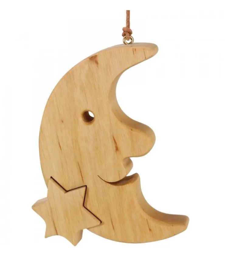 Waldfabrik, photophore en bois et étoile sapin de Noël Lune En Bois De Chene A Suspendre Avec Une Etoile 12,5 Cm