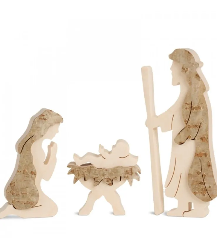 Waldfabrik, photophore en bois et étoile sapin de Noël Marie, Joseph Et Enfant Jesus En Ecorce De Bois, 10 Cm