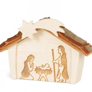 Waldfabrik, photophore en bois et étoile sapin de Noël Mini Crèche De Noël En Bois 4 Cm, Avec Nativite Gravee Au Laser