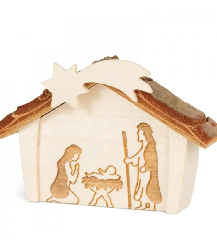 Waldfabrik, photophore en bois et étoile sapin de Noël Mini Crèche De Noël En Bois 4 Cm, Avec Nativite Gravee Au Laser