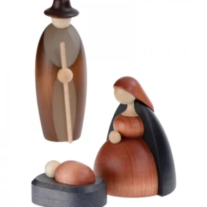 Köhler, Père Noël en bois Nativite, Petit Jesus, Joseph, Marie, 12 Cm