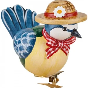 Hubrig, figurines pour enfant Oiseau Décoratif, Mesange Bleue Et Noeud Rouge, 6 Cm