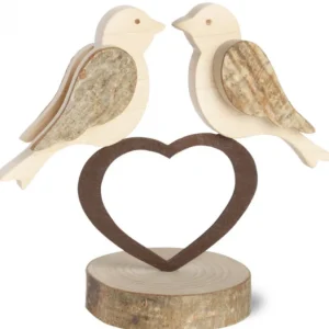 Waldfabrik, photophore en bois et étoile sapin de Noël 2 Oiseaux En Bois Sur Un Coeur, 9 Cm