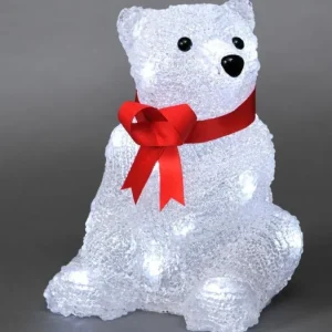 Konstsmide, guirlandes lumineuses de Noël Ours Lumineux A Led En Acrylique Avec Ruban Rouge, 18 Cm