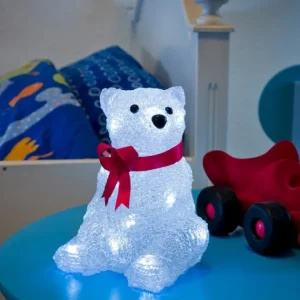 Konstsmide, guirlandes lumineuses de Noël Ours Lumineux A Led En Acrylique Avec Ruban Rouge, 18 Cm