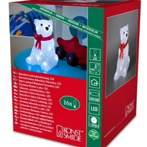 Konstsmide, guirlandes lumineuses de Noël Ours Lumineux A Led En Acrylique Avec Ruban Rouge, 18 Cm
