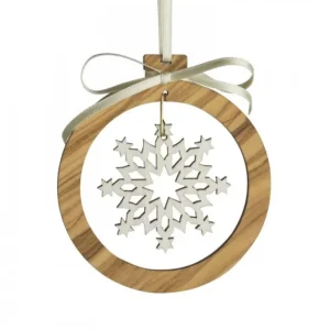 Waldfabrik, photophore en bois et étoile sapin de Noël Pendentif En Bois D'Olivier 7Cm, Motif Cristal De Neige N°2